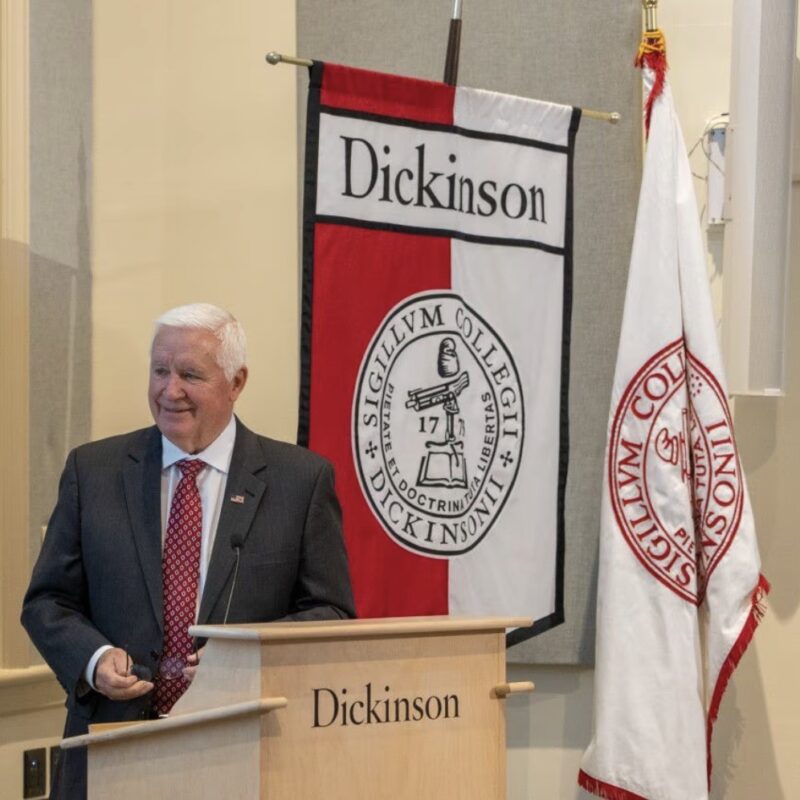 Former Gov. Tom Corbett on Monday helped roll out a new civic education program designed to combat voter disinformation in Pennsylvania at Dickinson College.Photo by Dan Loh, Dickinson College